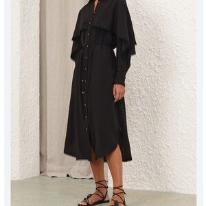 Zimmermann Black Midi Dress with Gold Buttons